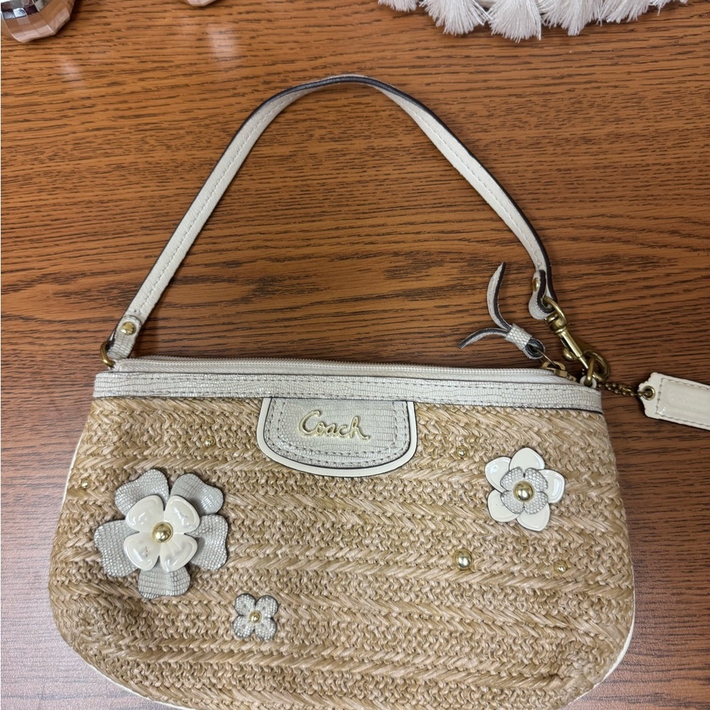 Coach Tan and Cream Floral Clutch